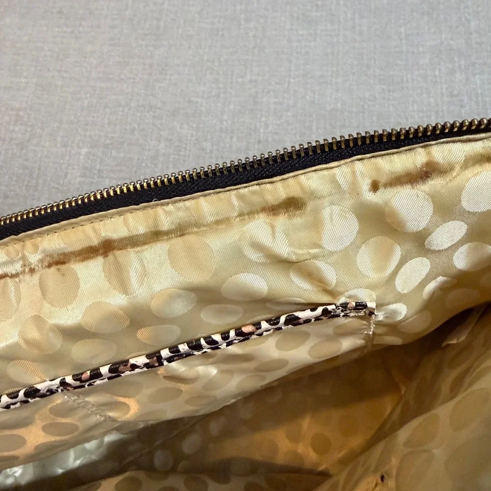 Kate Spade Leopard Print Tote Bag Glitter Bottom Black Tan Animal Print Large - Picture 6 of 9